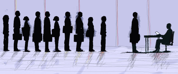 Business people standing in interview queue